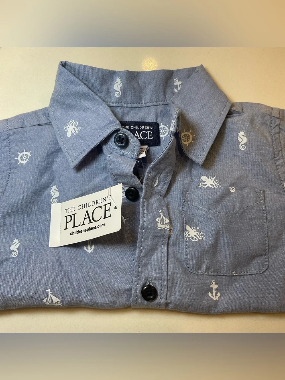 The Children's Place Light Blue Nautical Print Button-Down Shirt